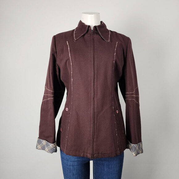Solola Brown Cotton Zip Up Jacket Size M/L - Picture 1 of 9